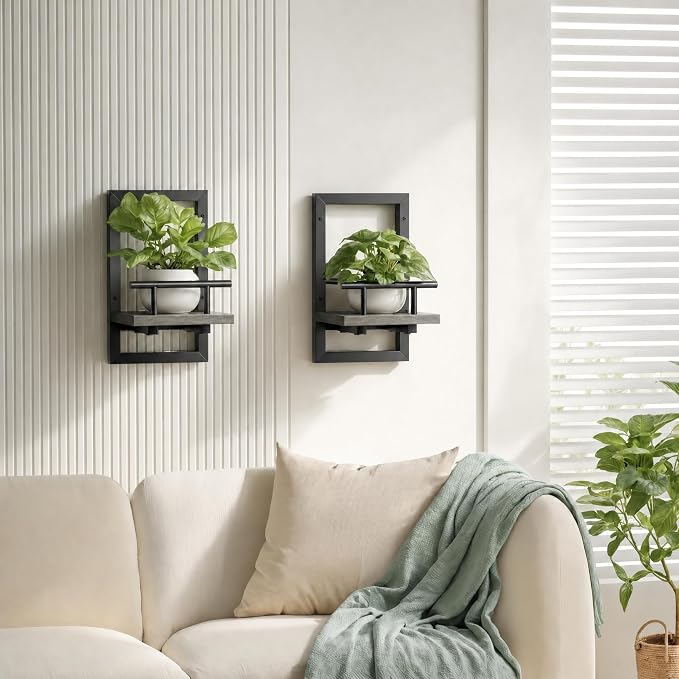 Sbosbo Floating Shelves for Wall Plant Shelf Indoor Wall Mounted Shelves | Wall Planters for Indoor Floating Plant Shelves for Bedroom, Living Room, Kitchen, Office, Bathroom Decor (Grey, 3 Pack)