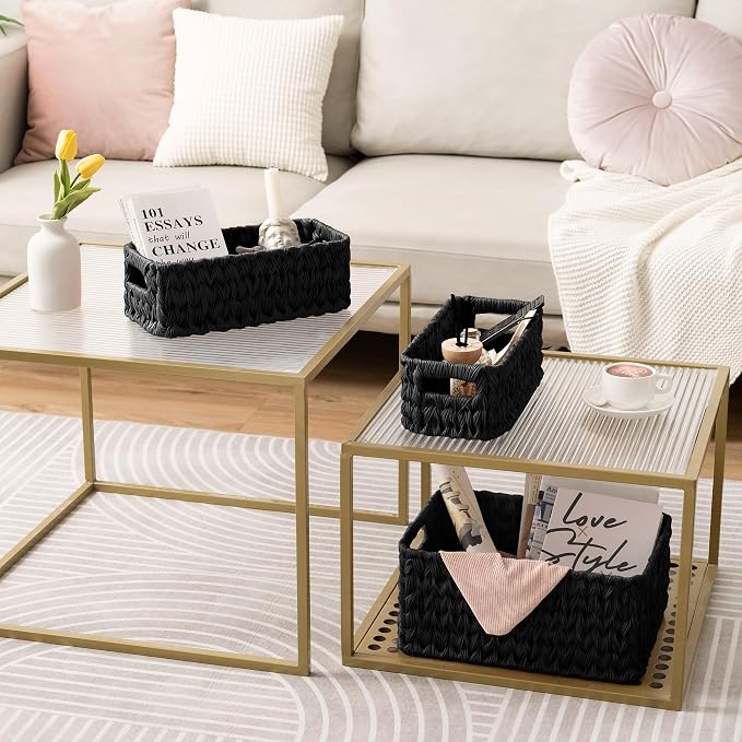 GRANNY SAYS Wicker Baskets for Shelves, Large Woven Baskets for Organizing | Small Woven Storage Baskets for Shelf, Rattan Basket for Organizing, Wicker Basket Set, 3-Pack Small Waterproof Baskets