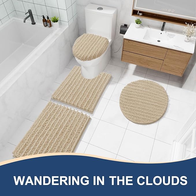 Arotive Round Bathroom Rugs 24x24, Soft Absorbent Chenille Shaggy Bath Mat | Cream Beige, Machine Wash Dry, Bath Rugs for Bathroom Floor, Tub and Shower, Home Decor Accessories