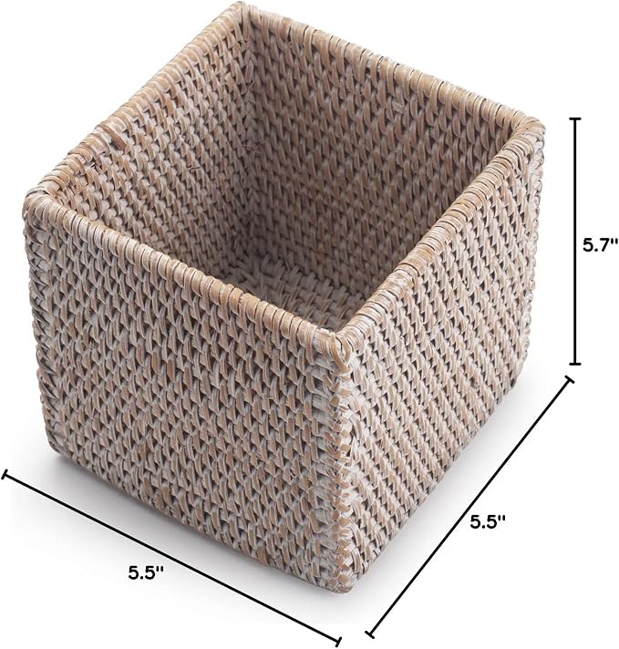 Rattan Tissue Box Cover Square, Hand Woven Wicker Tissue Holder, 5.5 x 5.5 X 5.7 inch, Whitewash