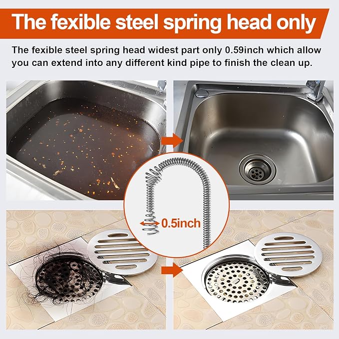 35ft Drain Snake Auger, Plumbing Snake With Drill Adapter, Heavy Duty Flexible Sink Steel Plumbing Auger Bathroom Hair Clog Removal Tool, Manual Or Powered - No auto retract or feed
