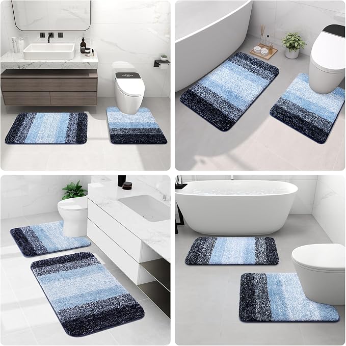 Arotive Microfiber Bathroom Rugs, Shaggy Soft Absorbent Bath Rug, 59x24 | Blue, Rubber Backing Thick Plush Machine Washable Dry Bath Mats for Bathroom, Tub and Shower, Rectangular