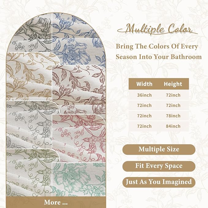 Brown Boho Linen Shower Curtain, Farmhouse Floral for Bathroom | Botanical floral print. Rustic farmhouse boho decor. Durable linen blend fabric. Machine washable for easy care. 72x78