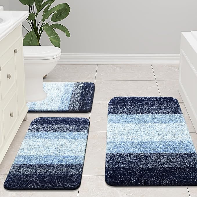 Arotive Microfiber Bathroom Rugs, Soft Absorbent Contour Toilet Rugs, 24x20 | Blue, Rubber Backing Thick Plush Machine Washable Dry Bath Mats for Toilet Base, U-Shape