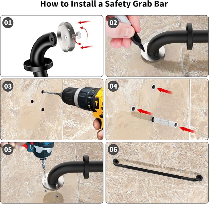 Black Grab Bar 40 Inch, Grab Bar for Bathtub and Shower | Anti-Slip Knurled Grip, Stainless Steel, Bathroom Assist Handle Handrail, Handicap Support Bars for Toilet, 1.25" Diameter