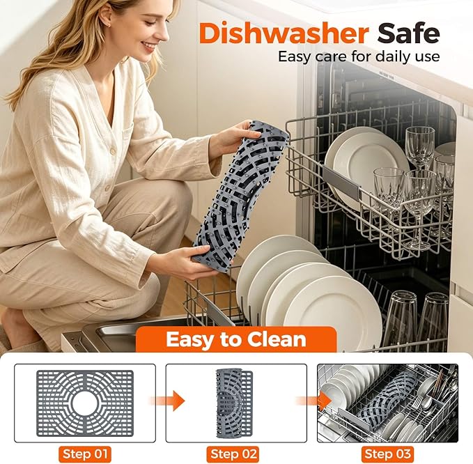 Snuggery Silicone Sink Protector for Kitchen Sink, 19"x13" Center Drain | Scratch protection, cushions fragile dishes and glassware, dishwasher safe, food-grade silicone, 446°F heat resistant