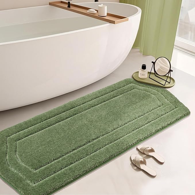COSY HOMEER Non-Slip Bath Mat Extra Thick Absorbent Plush Washable | 24"x70" Green Non-Slip Extra Thick Plush Absorbent Machine Washable Bath Mat Bathroom Rug Floor Tub Shower