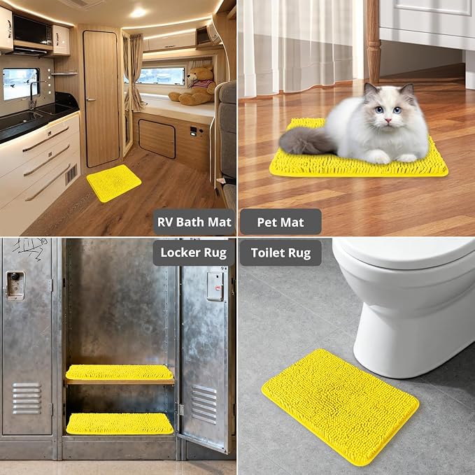 Small Bathroom Rug 12"x18" – Washable and Absorbent Bath Mat, Non Slip, Thick Soft Chenille Bath Rugs for Bathroom, Shower, Sink, Dog mat(Yellow)