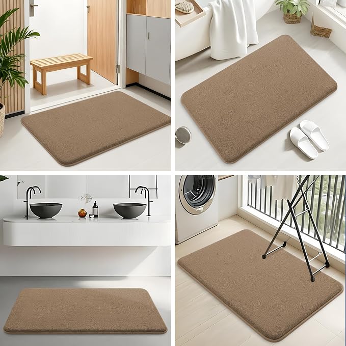 Smiry Memory Foam Bath Mat 44x32, Extra Soft Absorbent Bathroom Rugs | Camel Quick Dry, Machine Washable Bath Mats for Bathroom, Shower, Tub and Home Decor Accessories