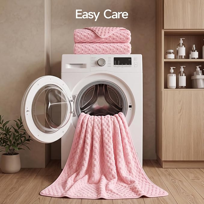 REDKISS Pink Microfiber Bath Towels Lagre, 30"x60" Super Absorbent Towels | 2 Pack Quick Dry, Super Soft, Lint Free, Fluffy Towel for Bathroom, Spa, Gym, Travel, Dorm, Ideal Everyday Use