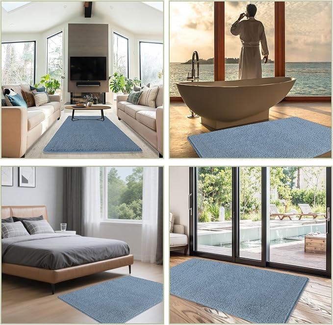 Bathroom Rugs 36 x 60 Inch – Extra Large Bath Mat | Absorbent and Washable Thick Chenille Bath Rugs Non-Slip Runner Rug for Bathroom, Shower, Tub(Blue)