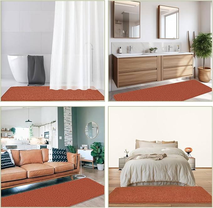 Bathroom Runner Rug 24 x 60 Inch – Extra Large Long Bath Mat | Absorbent and Washable Thick Chenille Bath Rug Non-Slip Runner Rug for Bathroom Floor, Shower, Sink(Rust)