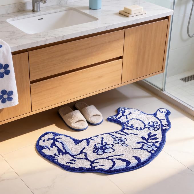 TRUEDAYS Cute Cat Bath Mat, Funny Bathroom Rugs for Cat Lovers | Cute Bathroom Decor, Soft Absorbent, Quick Dry, Machine Washable, Non Slip Bath Rugs for Bathroom Kitchen Bedroom