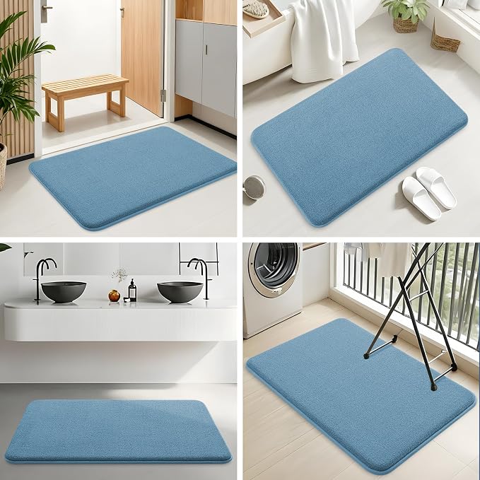 Smiry Memory Foam Bath Mat 44x32, Extra Soft Absorbent Bathroom Rugs | Grayish Blue Quick Dry, Machine Washable Bath Mats for Bathroom, Shower, Tub and Home Decor Accessories