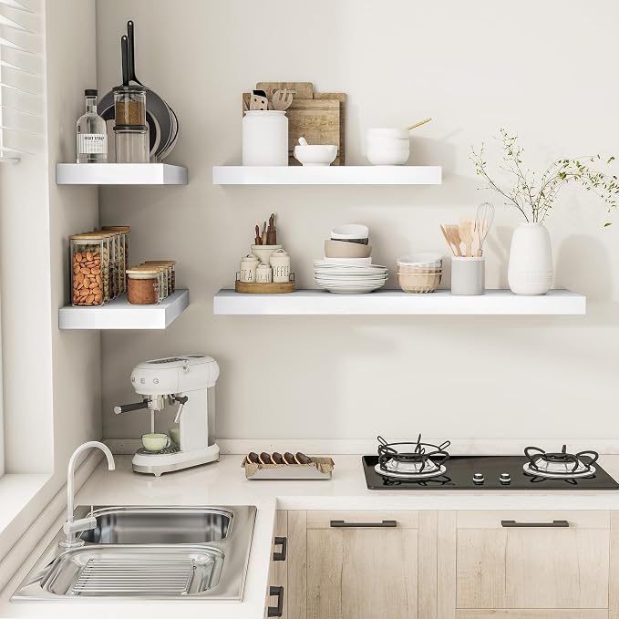 Vivelove Deep Floating Shelves 55x12” Set of 2, White | Easy Install With Hardware, 2" Thick, Invisible Brackets, Wall Mounted, No Sagging, For Any Room