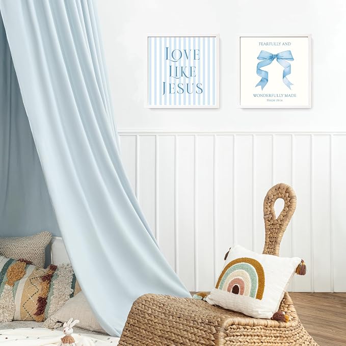 LARTSFRO Coquette Blue Bow Jesus Wall Art Decor Posters, Light Blue Bow Christian Room Bathroom Bedroom Dorm Wall Art Decor Aesthetic for College Teen Girls Gifts, Inspirational Bible Verses Bow Wall Decor, 8x8 Inch Set of 4 Bow Pictures(UNFRAMED)