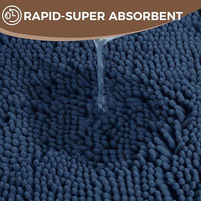 Bcoimo 48x30 Chenille Bath Mat – Non-Slip with Backing Bath Rug Ultra-Absorbent and Machine Washable Bathroom Mat Quick-Dry Design. Ideal for Bathroom Shower and Tub Areas