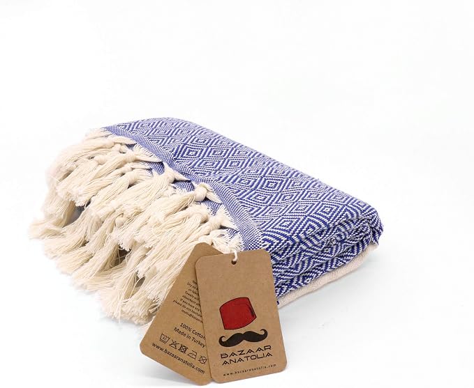 Beach Towel, 100% Cotton, 71x39 in, Diamond Dark Blue