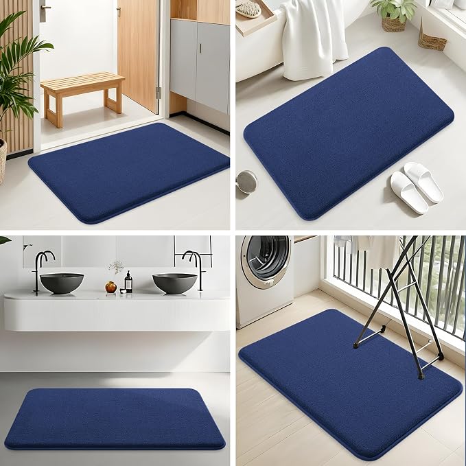 Smiry Memory Foam Bath Mat 47x24, Extra Soft Absorbent Bathroom Rugs | Navy Blue Quick Dry, Machine Washable Bath Mats for Bathroom, Shower, Tub and Home Decor Accessories