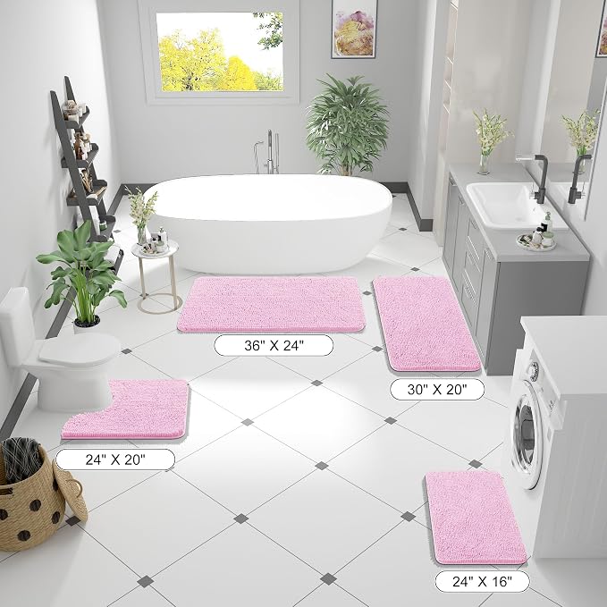 OLANLY Bathroom Rugs 30x20, Extra Soft Absorbent Chenille Bath Rugs | Pink, Quick-Drying Rubber Backing, Machine Washable Bath Mat for Bathroom Floor, Tub and Shower, Home Decor Accessories