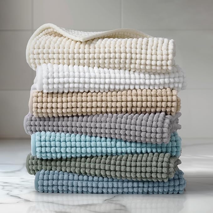 FRESHMINT Thick Chunky Chenille Bathroom Rug, Bright White, 24"x36" | Non-Slip Backing, Water Absorbent Surface, Machine Washable Care, Cushioned Comfort, Bathroom Floor Use