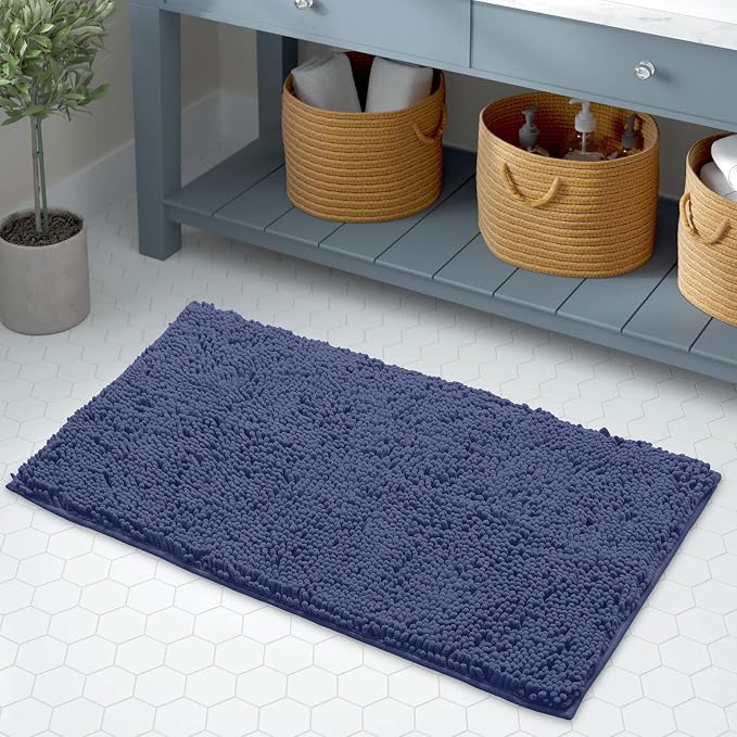LuxUrux Bath Mat, Extra-Soft Plush Non-Slip Bathroom Rug, Luxury Chenille Microfiber Material, Super Absorbent Shaggy Bath Rug. Machine Wash & Dry (17 x 24 inches, Blue-Purple)