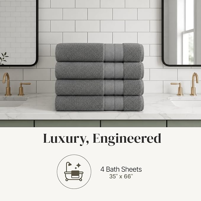 Modern Threads 4-Pack SpunLoft Bath Sheet, 35x66, Charcoal