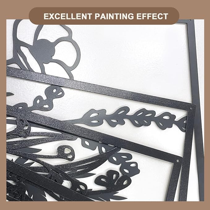 Glamativity 4 Pcs Black Abstract Flowers Metal Wall Art, Minimalist Floral Single Line Wall Décor, 3D Textured Sculptures, Rustic Nature Wall Art Décor for Living Room, Bedroom, Study (L Size 22.5x15.7'')