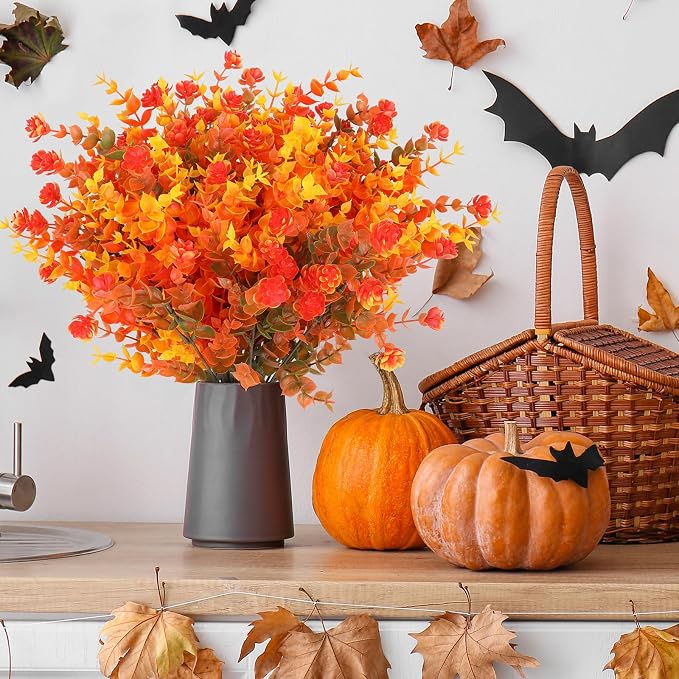 AGIRL Artificial Fall Flowers Fake Mums Outdoor,Faux Plant Porch Decor Home | 12 Bundles,No Fade Autumn Plastic Flowers for Thanksgiving Decoration,Hanging Planters Outside Pottery Barn Garden Patio