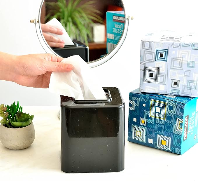 Youngever 2 Pack Tissue Box Covers, Plastic Square Tissue Box Holders, Square Napkin Box Holders (Black)