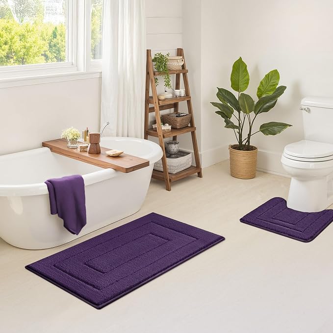 GRANNY SAYS Purple Bathroom Rug 24" x 43", Non-Slip Microfiber Bath Mat | Ultra-soft, durable TPR backing for reliable grip, fast water absorption, machine washable for Vanity, Shower, Tub