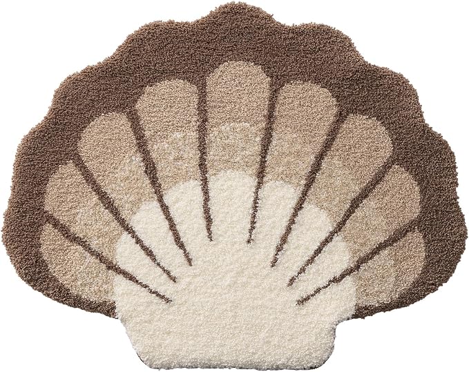 DEXI Cute Seashell Bath Mat, Coastal Scallop Bathroom Rug, 31x24 Beige | Soft and Absorbent Microfiber, Non Slip, Machine Washable Bathmat for Shower Floor, Bedroom, Kids Room, Home Decor