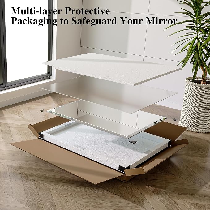 Frameless Bathroom Mirror, 55" x 36" Beveled Wall Mirror | 5mm HD glass, 20mm beveled edge, frameless, anti-rust, shatterproof, french cleat, horizontally or vertically