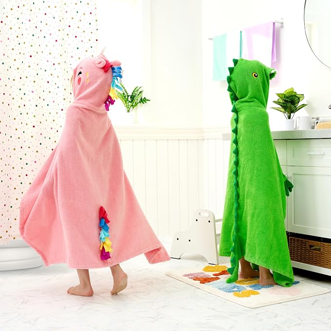 Joiedomi Dinosaur Hooded Towel for Kids Soft 100% Cotton Bath Beach Towel 30" x 50" for Kids 3-8 Years Toddler Pool Poncho with Hood Absorbent Swim Wrap for Boys Girls