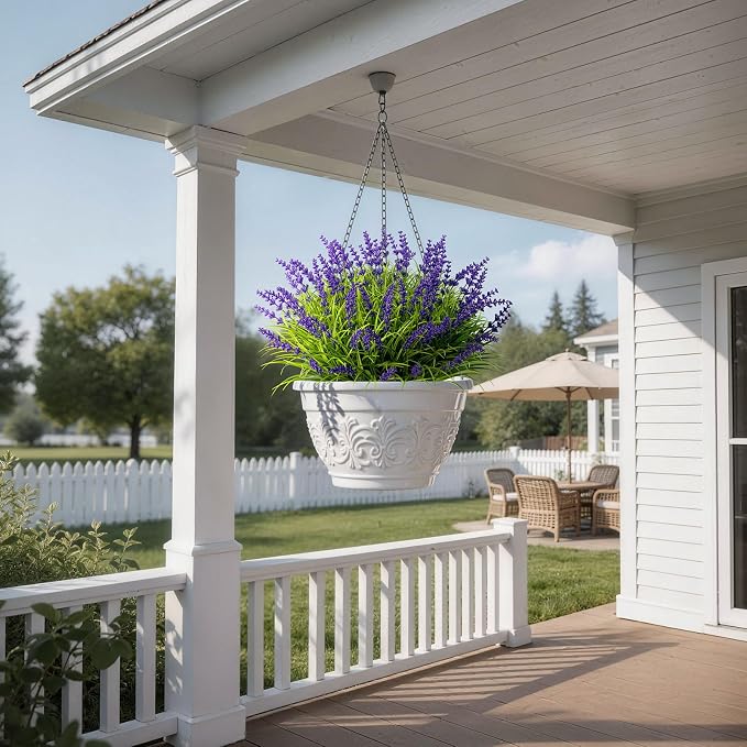 Gipsot 15 Bundles UV Resistant No-Fade Outdoor Artificial Plants & Flowers | Adjustable height fake lavender flowers, indoor & outdoor decor for garden patio pathway hanging planter front porch
