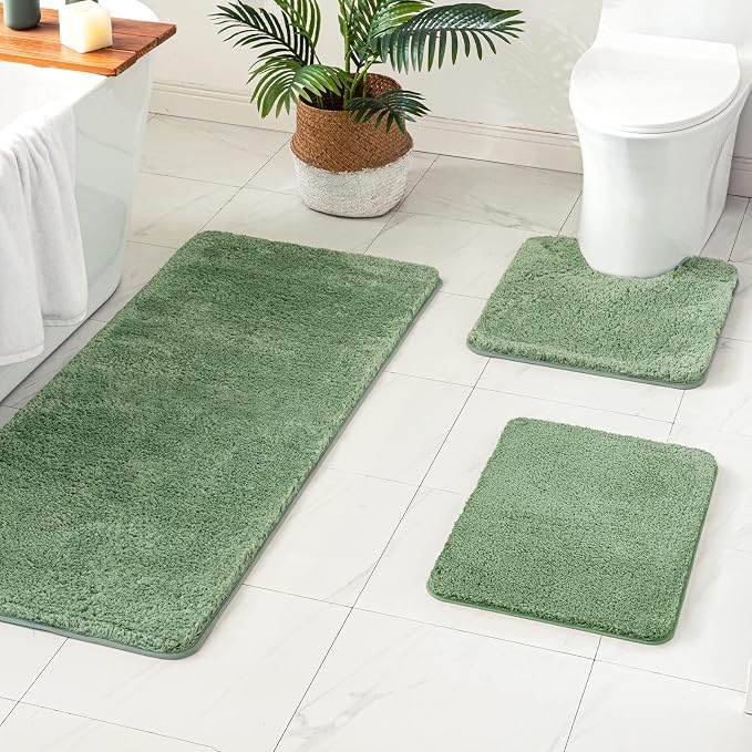 MIULEE Sage Green Bathroom Runner Rugs Soft Microfiber Bath Mat 24x60 Inch | Absorbent, Non Slip, Quick Dry, Fluffy Bath Rugs for Bathroom Floor Tub Showers, Machine Washable