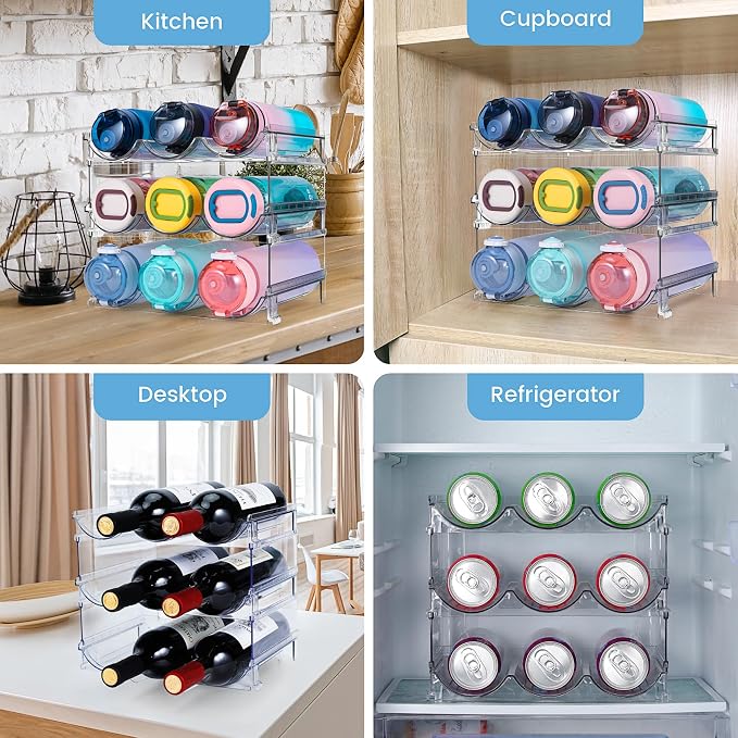 spospo Water Bottle Organizer for Cabinet 3 Pack Water Bottle Holder | Plastic Water Bottle Organization and Storage Shelf, Tumbler Organizer for Cabiner, Fridge, Kitchen, Desktop, Pantry