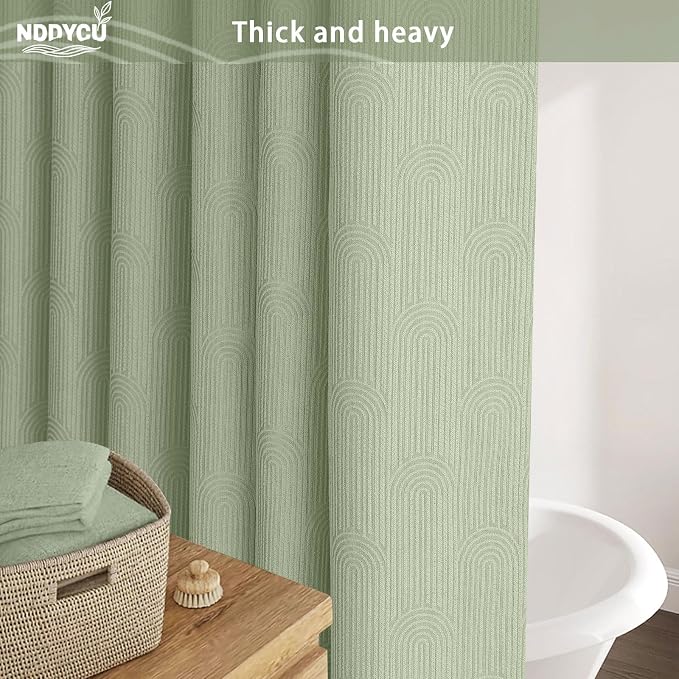 Sage Green Boho Cotton Shower Curtain Arch,48" W x 72" L | Minimalist Shower Curtain for Bathroom
