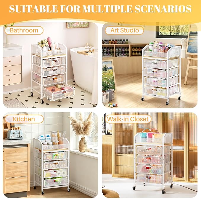 SUNALLY Rolling Makeup Cart with Drawers, Rolling Vanity Nail Cart, White | 5-Tier Metal Floor Beauty Vanity Organizer, Makeup Storage Cart for Skincare, Cosmetic, Nail Polish Supply, Kitchen, Bathroom