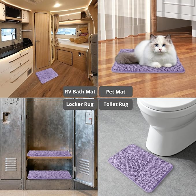 Small Bathroom Rug 12"x18" – Washable and Absorbent Bath Mat, Non Slip, Thick Soft Chenille Bath Rugs for Bathroom, Shower, Sink, Dog mat(Lavender)
