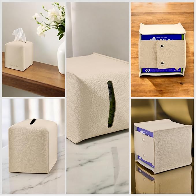 Premium PU Leather Tissue Box Holder - Elegant Hotel-Style Tissue Box Cover for Home, Office & Car DΓ©cor, Tissues Cube Organizer for a Natural & Classic Look(Beige 2 Pack)