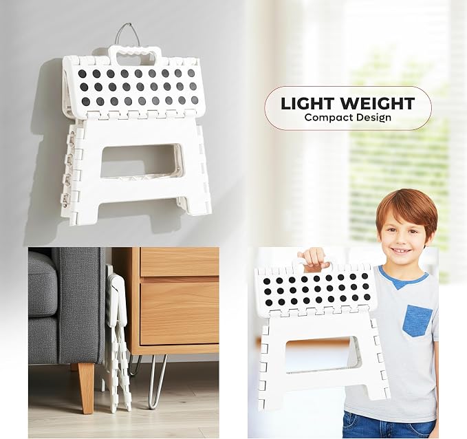 Utopia Home Folding Step Stool 9 Inch, Anti-Slip, White, 2-Pack | Foldable step stool with anti-slip surface, built-in handle, and 300 lbs support for safe home use.