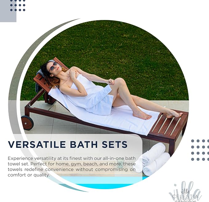 Villa Celestia 10-Piece 100% Cotton Towel Set, 2 Bath Towels, 4 Hand Towels, 4 Wash Cloth, Quick-Dry, Navy Blue