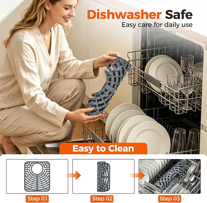 Snuggery Silicone Sink Protector for Kitchen Sink, 12"x14" Rear Drain | Scratch protection, cushions fragile dishes and glassware, dishwasher safe, food-grade silicone, 446°F heat resistant