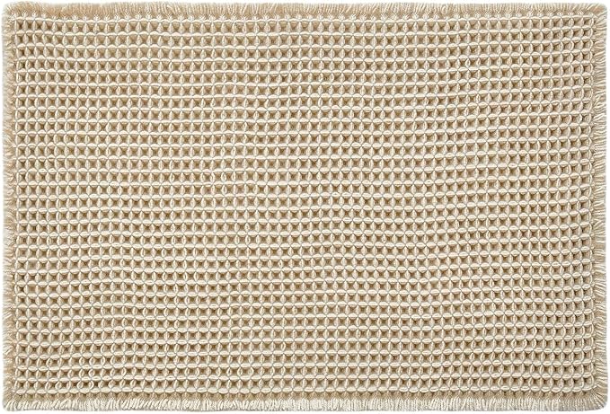 Triohero Waffle Bath Mat, Boho Bathroom Rugs Non Slip Washable, Ultra Soft Super Absorbent Quick Dry Farmhouse Bathroom Decor, 20" x 30", Pale Beige