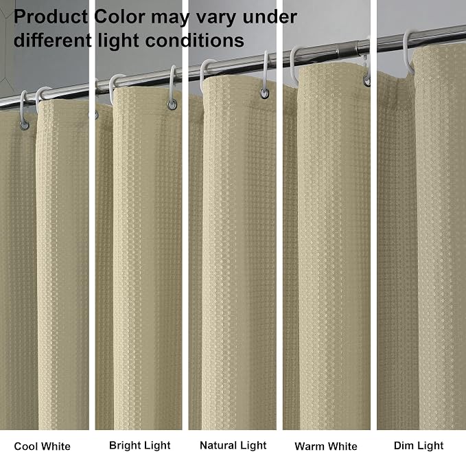 Waffle Shower Curtain Set for Bathroom, Textured Heavy Duty Fabric Bath Curtains, Luxury Hotel Weighted 230GSM Bathroom Decor with 12 Plastic Hooks, Machine Washable, 72Wx72L, Taupe