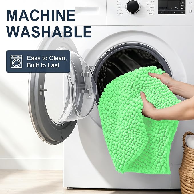 Smiry Thick Chenille Bathroom Rugs 30x20, Absorbent Bath Mat, Mint Green | Quick‑Dry & Machine Washable, Non‑Slip Bath Carpet, Soft Striped Bath Rugs for Tub & Shower, Modern Home Decor Accessories