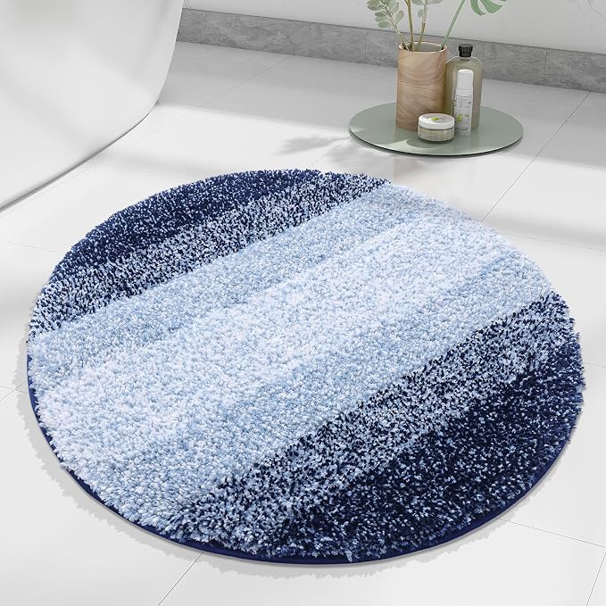 Arotive Microfiber Bathroom Rugs, Shaggy Soft and Absorbent Bath Rug, 24x24 | DarkBlue, Rubber Backing Thick Plush Machine Washable Dry Bath Mats for Bathroom, Tub and Shower, Round