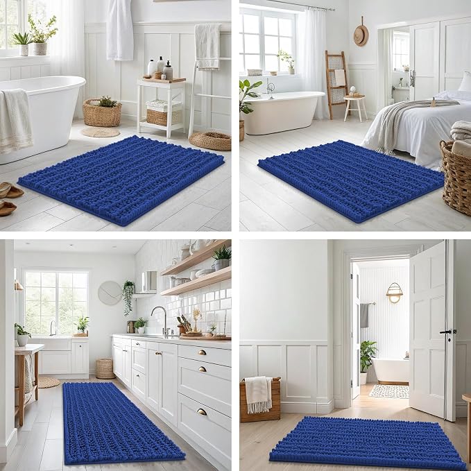 Smiry Bathroom Rugs 40X32, Extra Soft Rubber Backing Chenille Bath Mats | Royal Blue Machine Washable Non Slip Quick Dry Bath Mats for Bathroom Floor, Tub, Shower, Home Decor Accessories