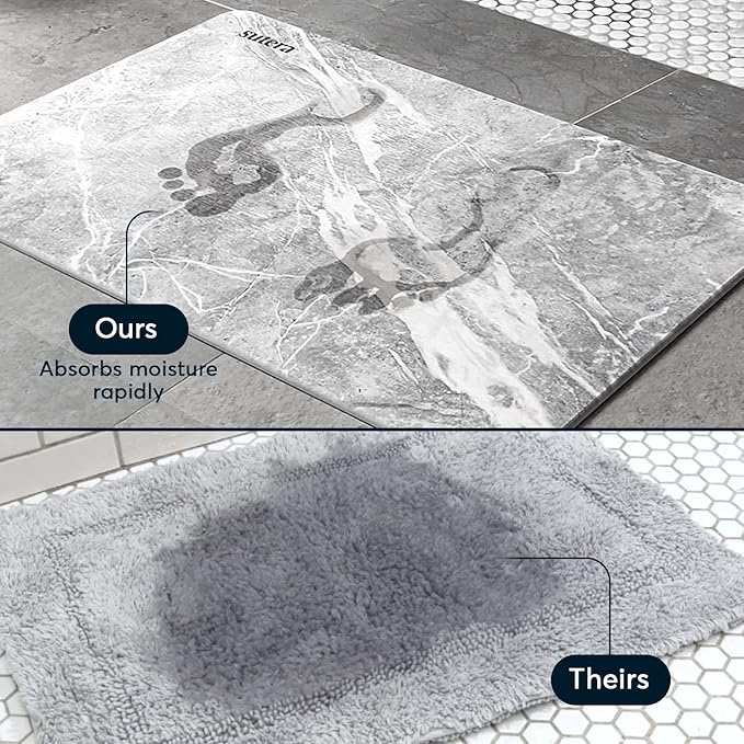Stone Bath Mat for Bathroom, Dries in Seconds - Diatomaceous Earth, Granite | Super absorbent, quick-drying & easy to clean. Natural material that lasts — restores with light sanding.